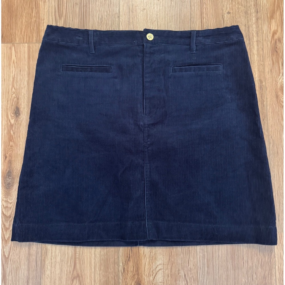 Talbots Navy Blue Corduroy Mini Skirt Size 14 Cotton Blend Gold Button Pockets